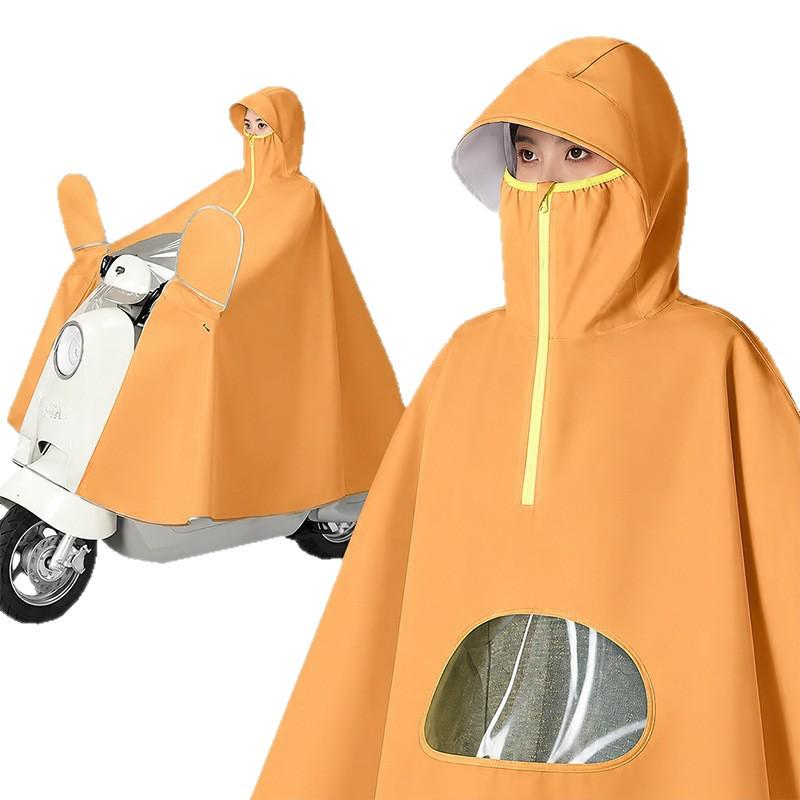 Extended Electric Scooter & Motorcycle Raincoat with Face Shield and Large Brim