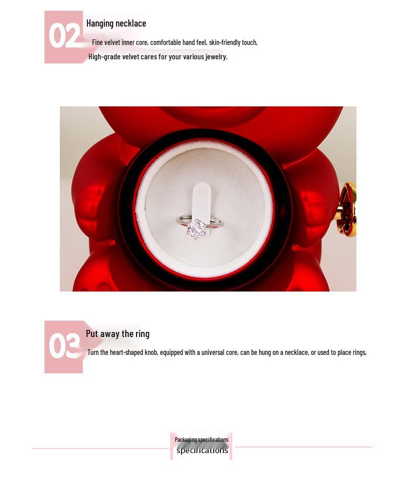 Scatola regalo di San Valentino: Orsacchiotto con Rose Stabilizzate e Scatola Portagioie ad Anello