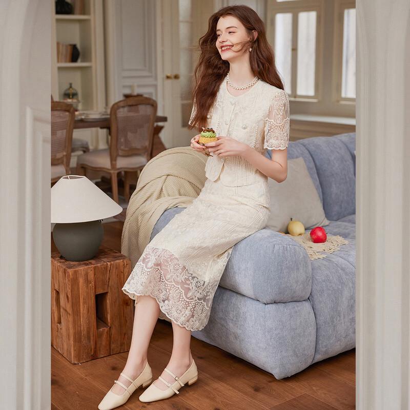 Bailuyu Embroidered Hollow-Out Dress Set