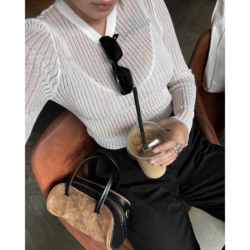 See Through Fashion Λευκό Κομψό ριγέ See Through Γυναικεία μπλουζάκια Μακρυμάνικα T-Shirts Tees Skinny Club Ρούχα για πάρτι