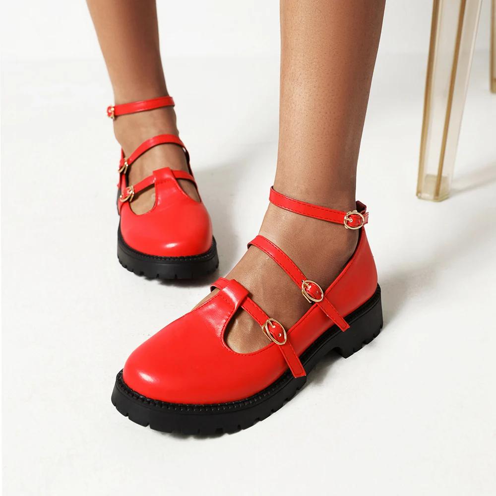 Fashion 2025 Women Flats Ankle Strap Buckle Loafers Fashion Round Toe Platform Casual Shoes Ladies Retro British Style Size 34-42 Green