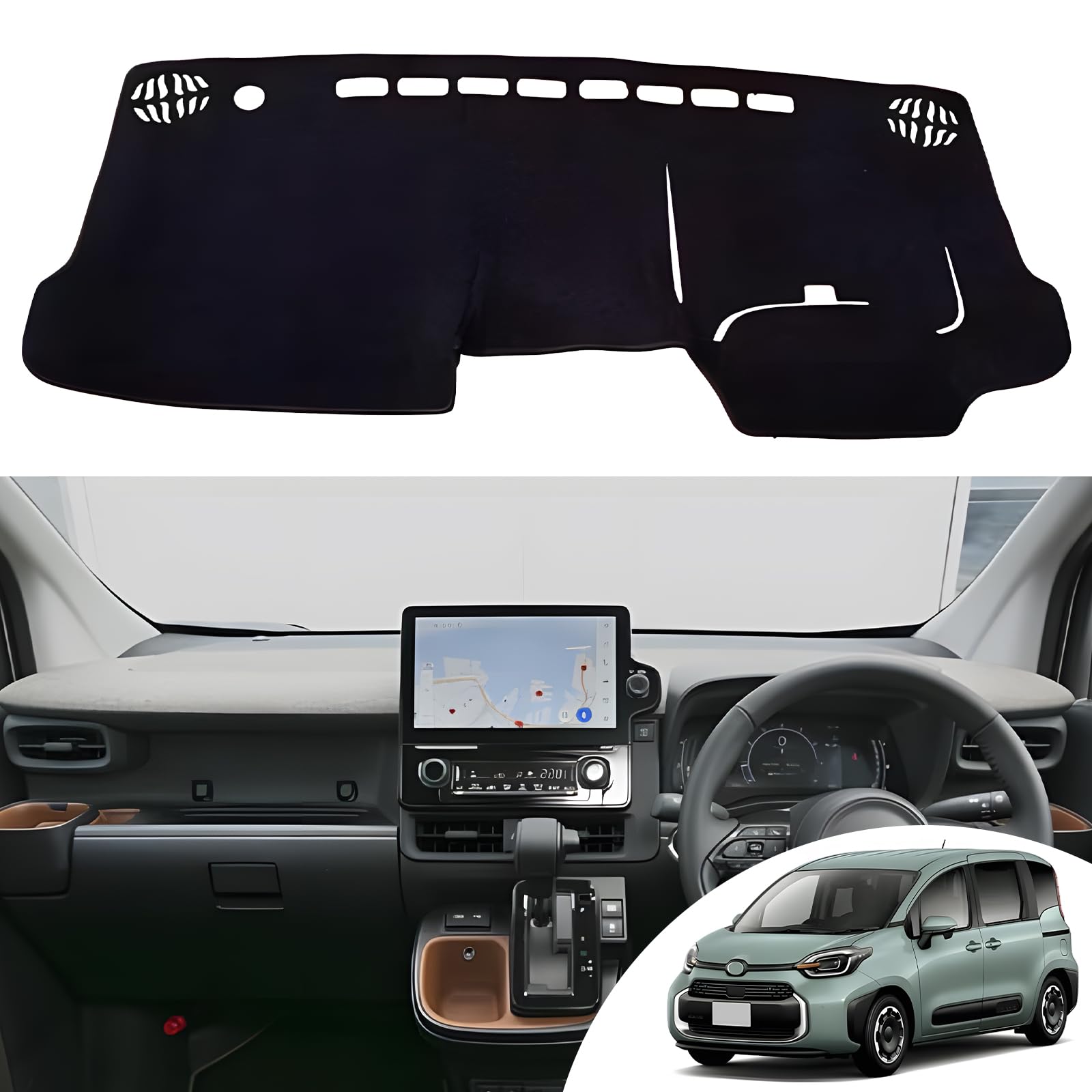 

Syncnika Dashboard Mat for Sienta 10 Synthetic Interior Sun Scratch Black Series, Suede, Accessories, Anti-Glare, Protection, Resistant, Non-Slip, чёрный