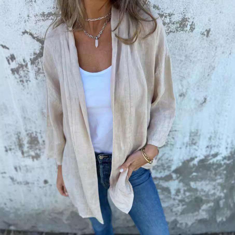 1116 European and American Autumn and Winter New Cardigan Solid Color Casual Loose Pocket Top Women