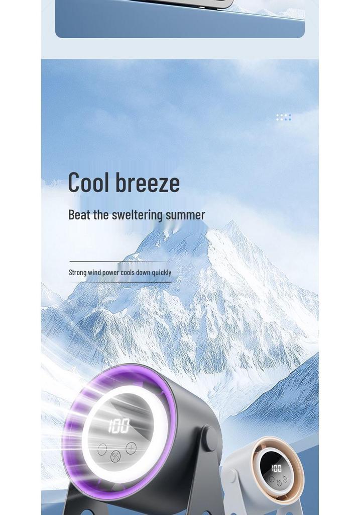 Ultra-Quiet Portable USB Rechargeable Desktop Fan with Lighting and Long Battery Life