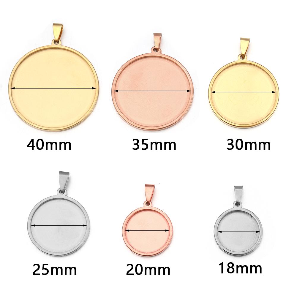 5pcs/Lot Thick 18/20/25/30/35/40mm Round Stainless Steel Round Blank Base for Pendants Tray Cabochon Cameo Bases Setting Jewelry