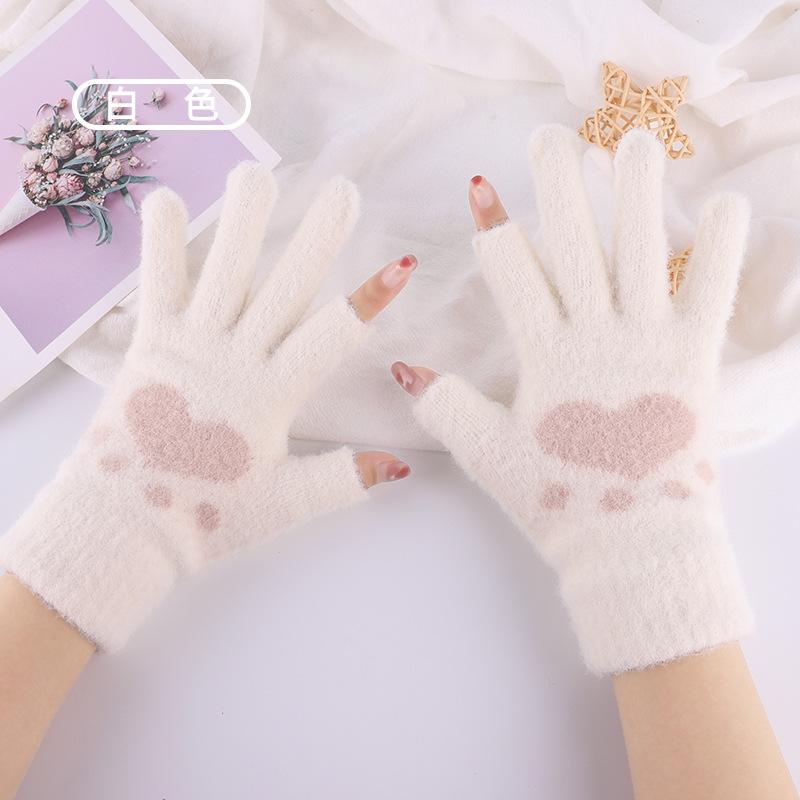 Women's Touch Screen Gloves Embroidered Snowman Cute Imitation Mink Warm Knitted Plush Autumn and Winter Cold-proof Finger Gloves