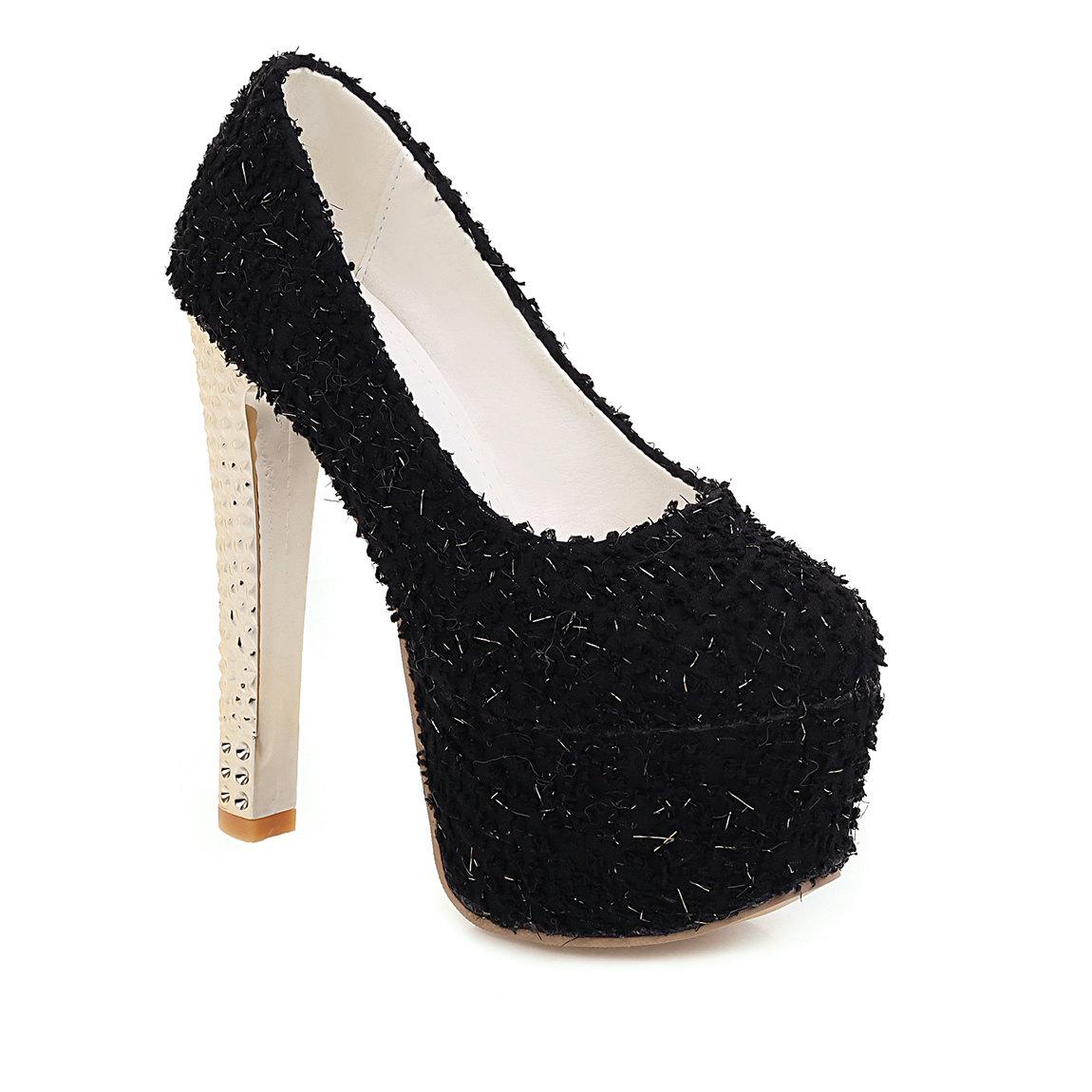 

Роскошная платформа Женские туфли на высоком каблуке Сексуальная модная бархатная женская обувь Каблуки Туфли-лодочки с круглым носком Вечерние свадебные туфли Женский большой размер 44 чёрный