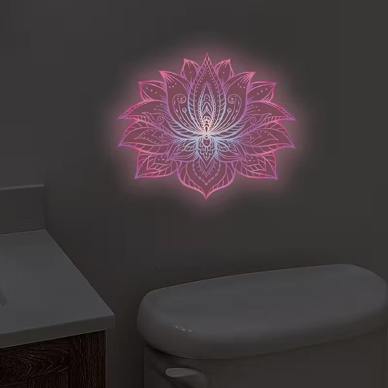 Im Dunkeln leuchtende Lotus Toilettenaufkleber Abnehmbare Selbstklebende Badezimmerdekor Aufkleber Wandaufkleber Heimdekor Toilettensitzaufkleber