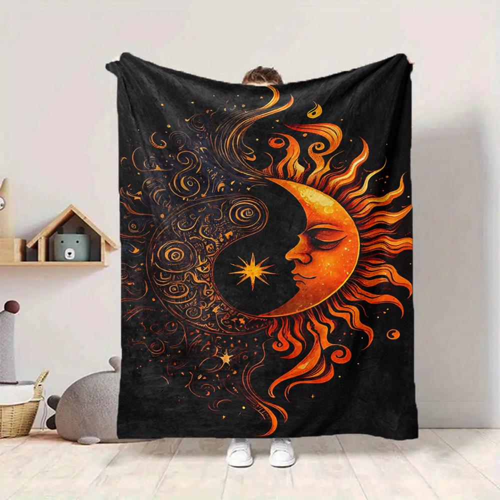 1pc Sun Moon Symbol Blanket - Lightweight Flannel Fleece with Digital Printing, Soft Warm for Sofa, Travel, Camping, Office yy251018262