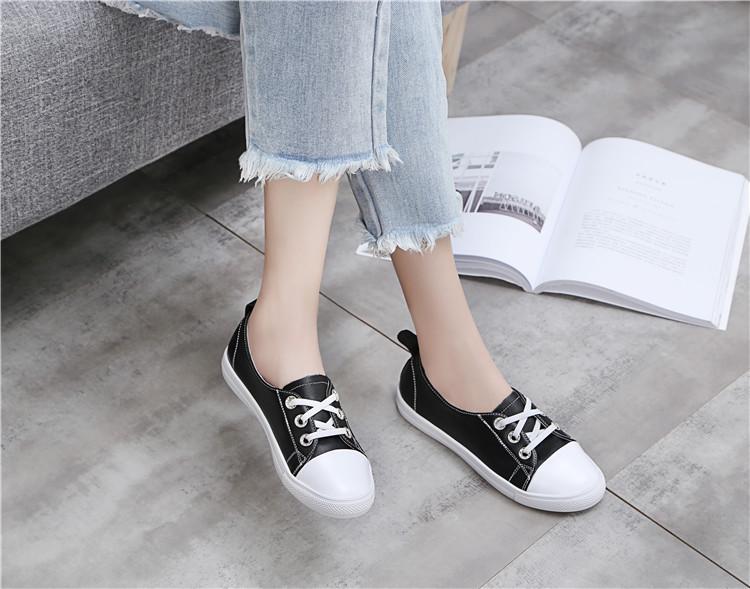2025 Korean Style Women's White Genuine Leather Flat Casual Shoes