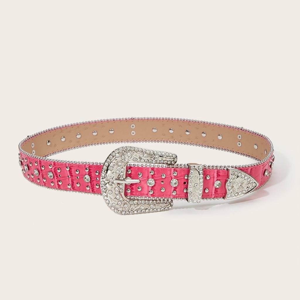 Water Crystal Decorated Women Waist Belt With Asymmetric Design And Cross Detail For Trendy Look розовый