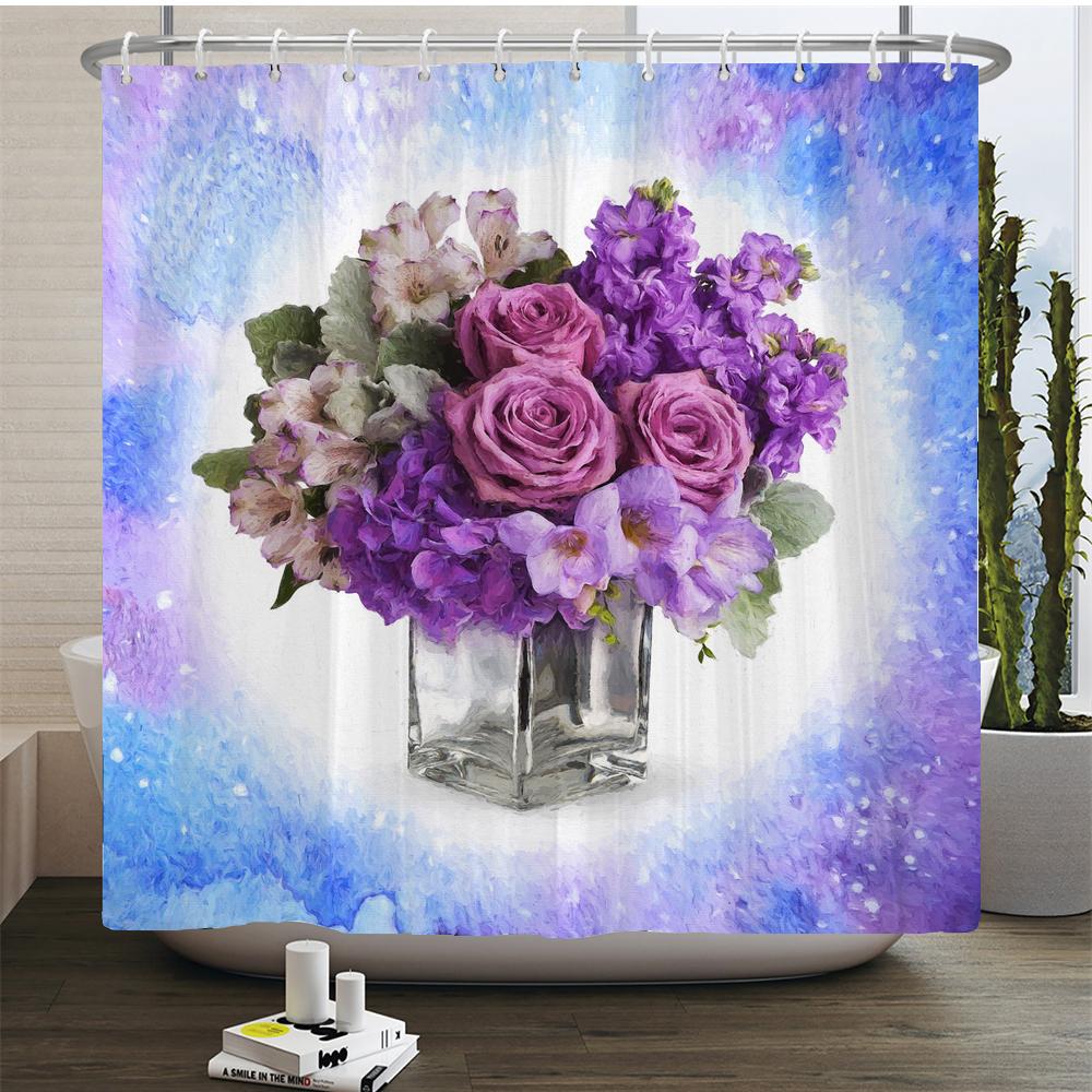 Watercolor Red Flower Shower Curtain Flowers and Plants Waterproof Polyester Bath Curtain For Bathroom Home Decor Accessories