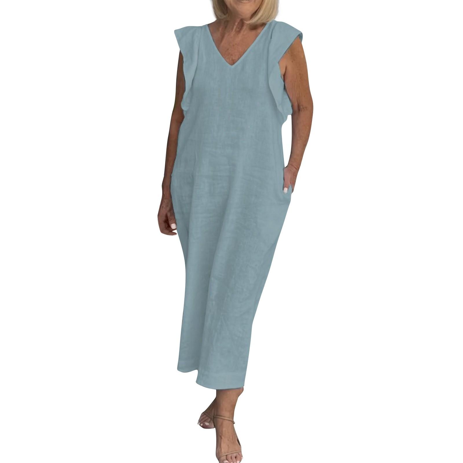 

Женское летнее хлопковое льняное платье с лямками на спине и рукавами-крылышками XXXL светло-синий