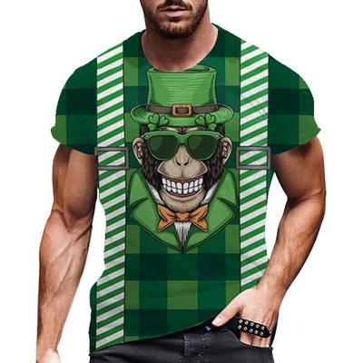 Summer Round Neck 3D St. Patrick's Day Green Printed Top Fashionable Casual Short Sleeved Men's T-shirts