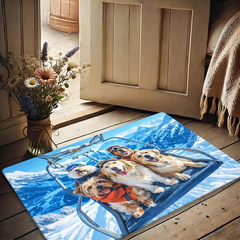 Newest Doormat Cartoon Smiling Puppy Group Print Doormat Soft Flannel Non Slip Pet Lover Entry Floor Mat
