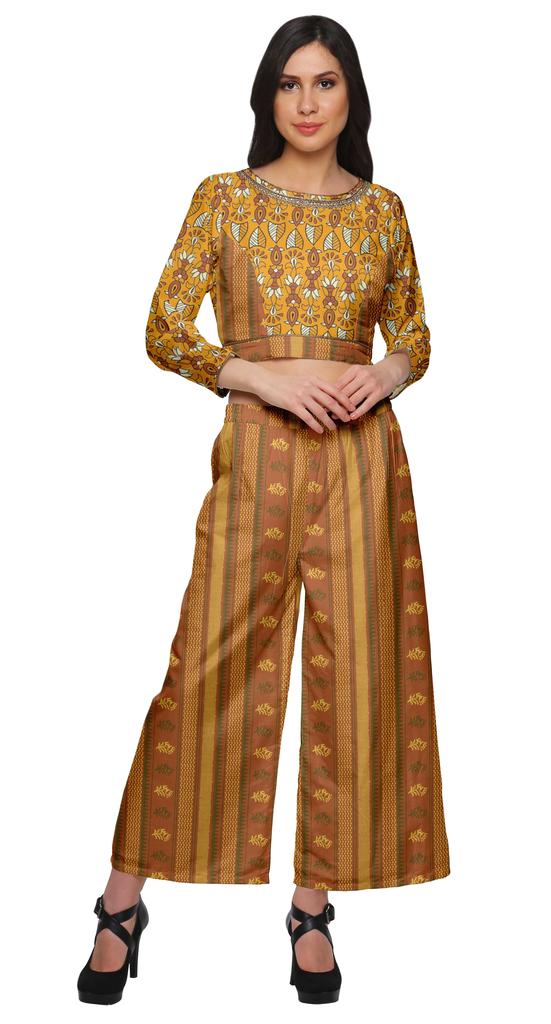 Moomaya Womena    S Crop Top Palazzo Set Printed 2 Piece Outfit Dress Ethnic