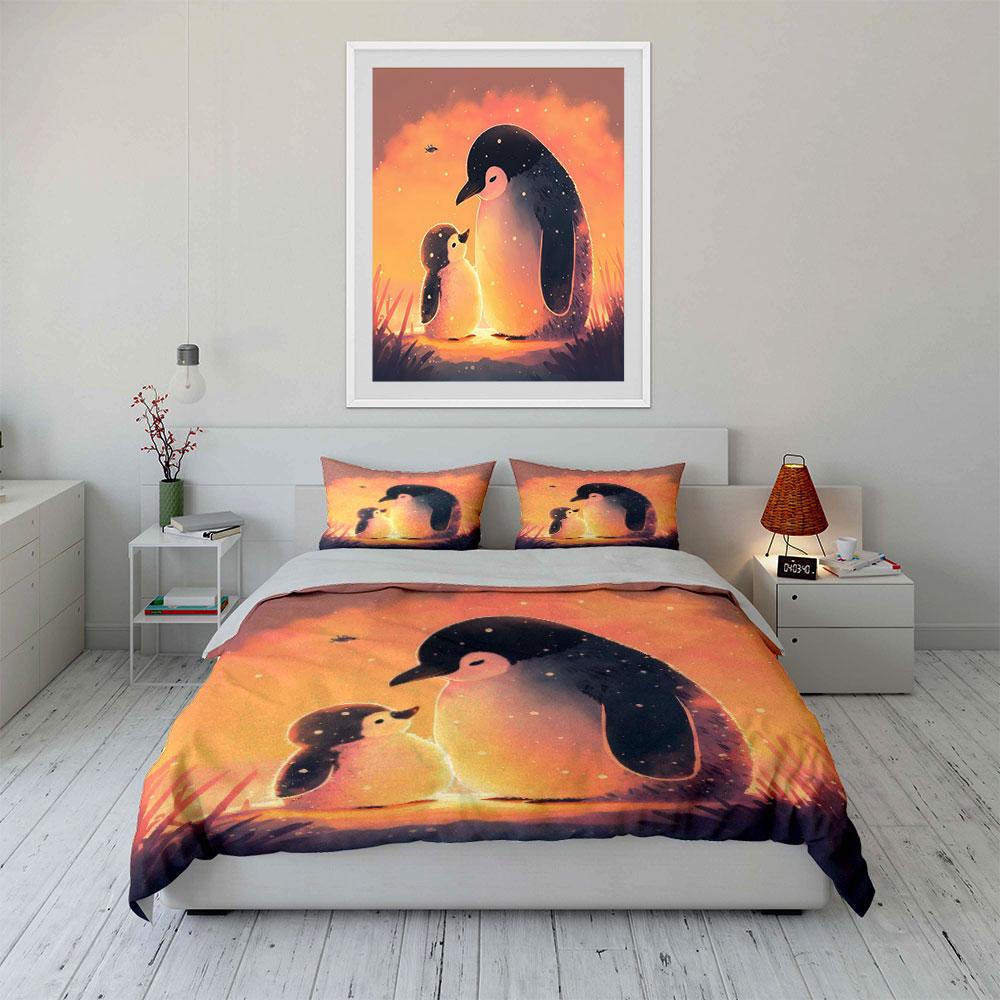 Penguin Family Art Decor Set Soft Comfortable Duvet Cover Bedding Set Included 1*Duvet Cover & 2*Pillowcases, Gift