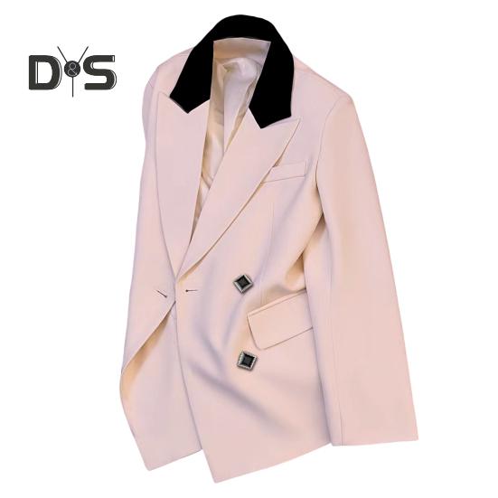 

Женский пиджак с лацканами, длинный рукав, пэчворк, цветной пиджак с карманами-клапанами, свободный крой, повседневная офисная рабочая одежда M