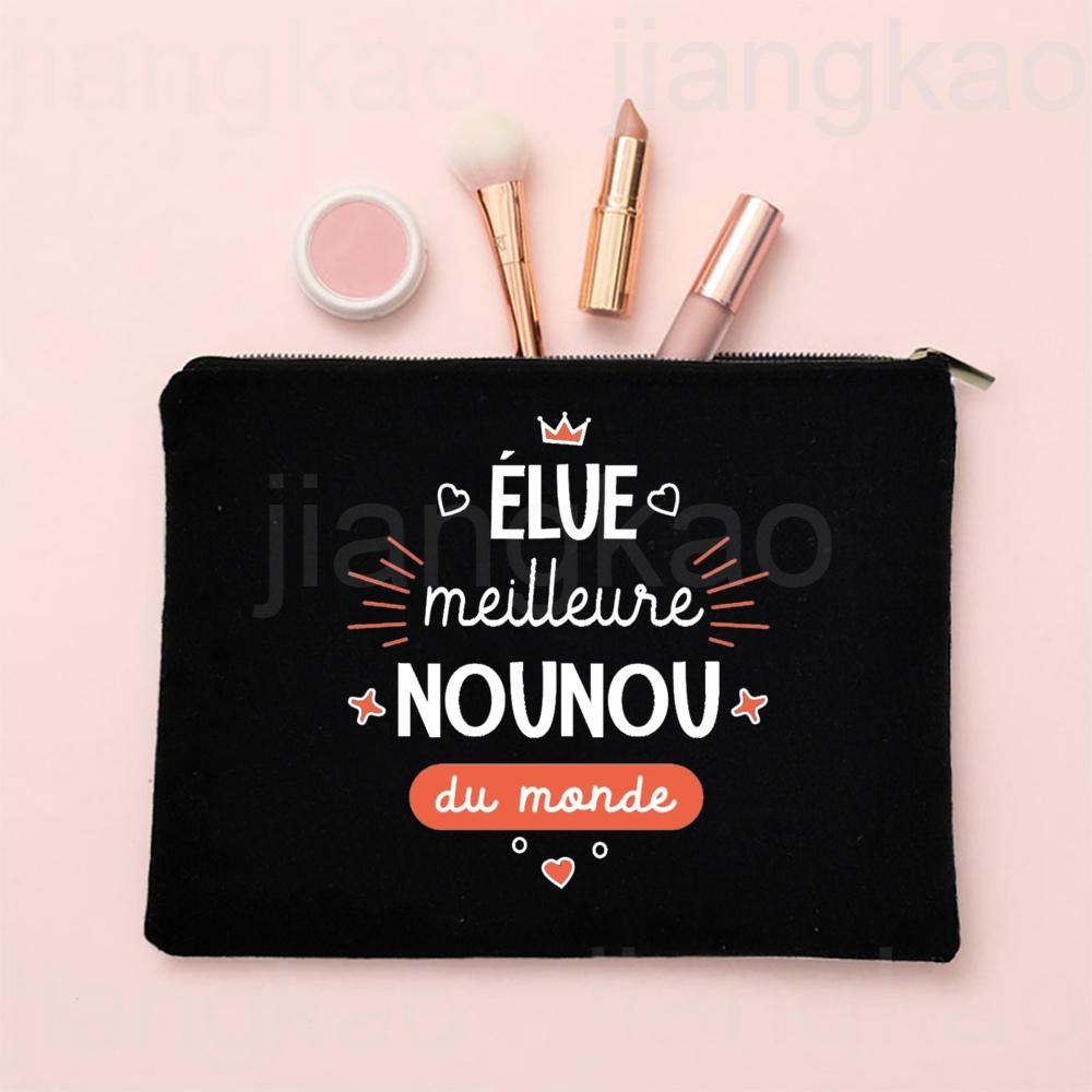 I Love My Nanny French Print Makeup Bag Travel Toiletries Organizer Pouch Women Cosmetic Case Zipper Bags Thanks Gift for Nounou