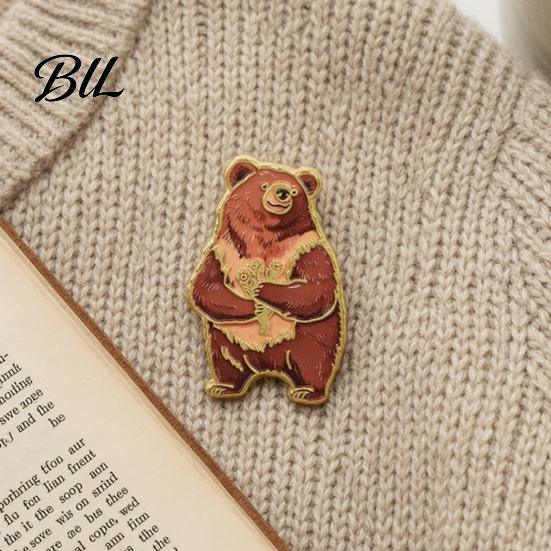 Golden Plated Lapel Pin Enamel Animal Brooch Pin, Bear Penguin Fox Dog Hedgehog Badge, Clothes Decorative Pins Men Women Alloy for Coats Sweaters
