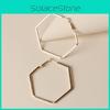 Contemporary Hexagon Geometric Ear Rings With Electroplated Gold For Fashionable Womens Jewelry