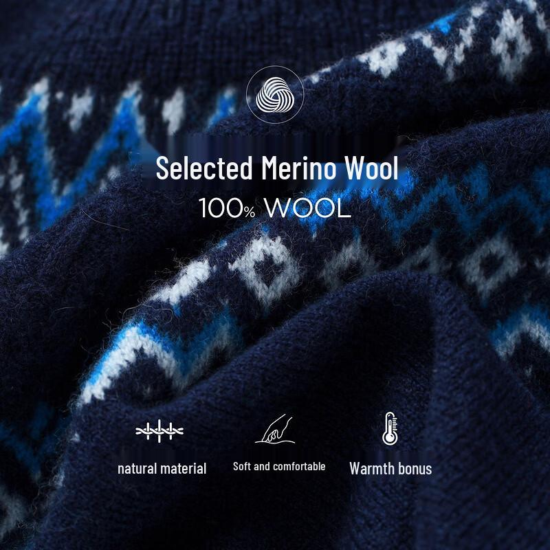Kemengboka Women's 100% Wool Fair Isle Zipper Cardigan