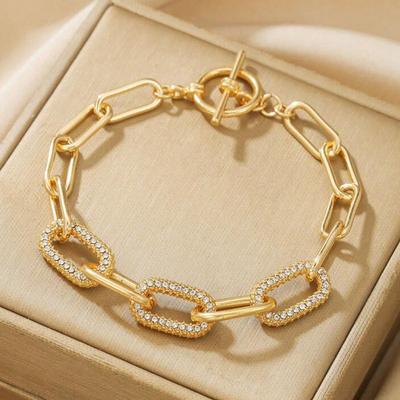 Conjunto de Pulseras Metálicas Vintage Simples Caladas con Cadena Ovalada y Circonita para Mujer Accesorios Personalización Punk Encanto Joyería