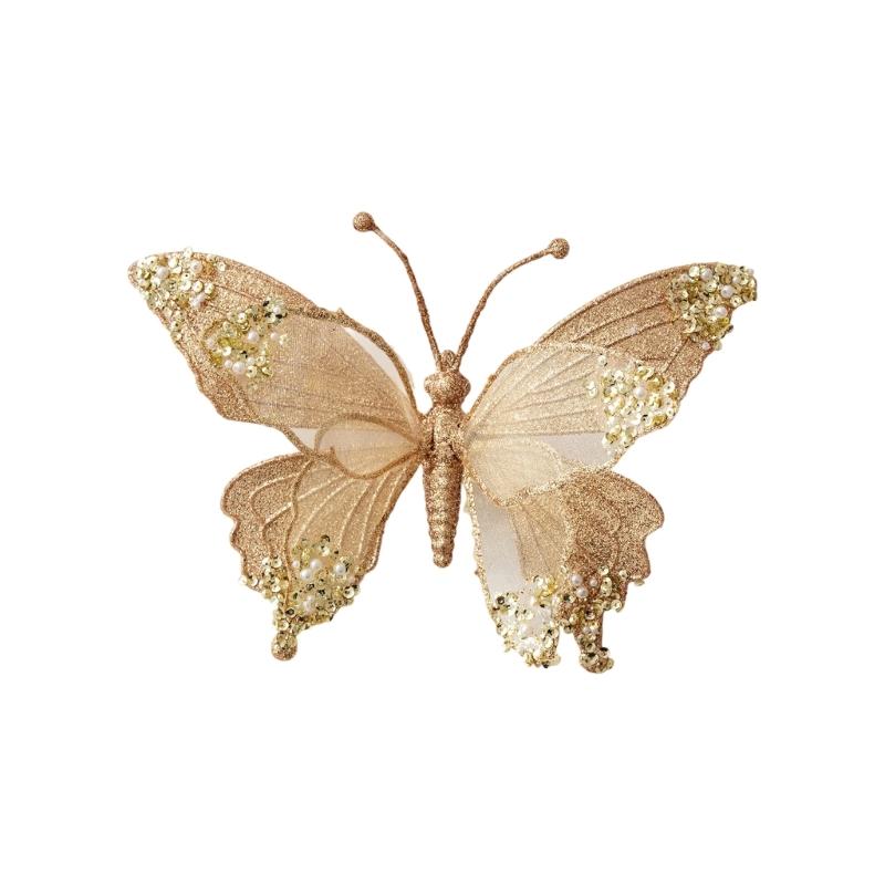 Glittering Butterfly Christmas Decoration Shatter Resistant Plastic Mesh Hanging Ornament For Mantel Window Display