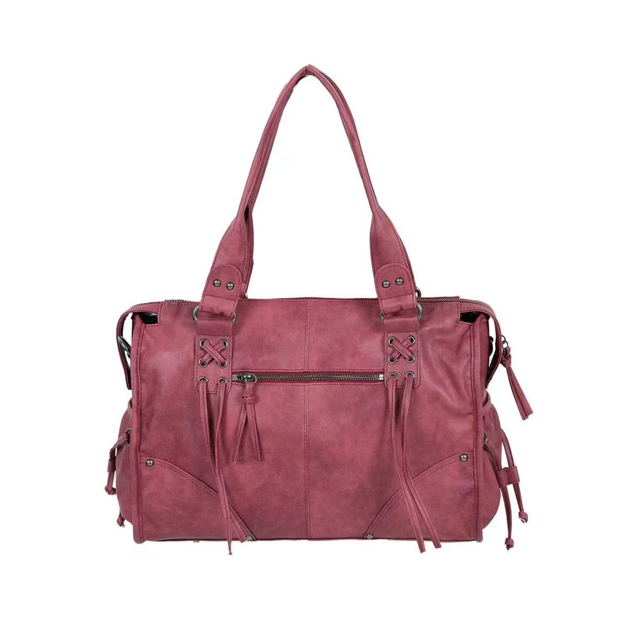 

5 color FANCY CLUB large capacity retro shoulder tote bag rivet strap locomotive handbag бордовий