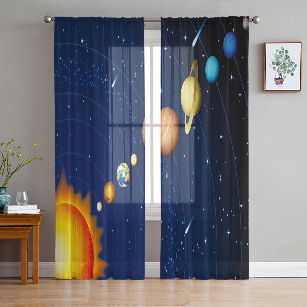 Galaxy Planet Moderne Vorhänge für Wohnzimmer Transparente Tüllvorhänge Fenster Sheer für das Schlafzimmer Zubehör Dekor