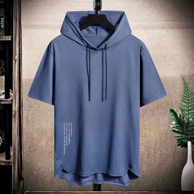 Solid Color Men's Hooded Short Sleeved T-shirt, Men's Summer Breathable Loose Hooded Sweatshirt, Men's Thin Fit Pullover Half Sleeved Sweatshirt