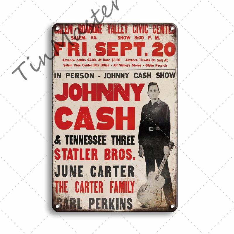 Rock N Roll Metal Poster, Tin Sign, Vintage Johnny Cash, Retro Plaque, Pub, Bar, Man Cave, Home Decoration Plates