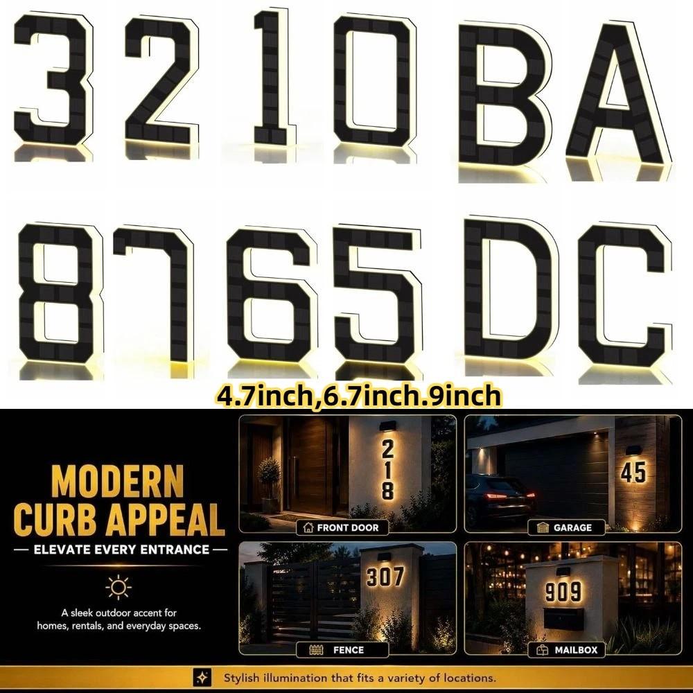 IP65 Waterproof LED House Number Plaque 4.7inch,6.7inch.9inch LED Address Numbers Signs  Home