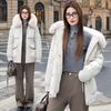 Pie Overcome Women's New Winter Cotton Clothes with Velvet Inside, Fur Collar Fashion Versatile Jacket, Hooded Warm Cotton-padded Clothes