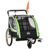 2-in-1 Fahrradanhänger für 2 Kinder, Kinderwagenfunktion, Regenschutz, Bremse, Grün