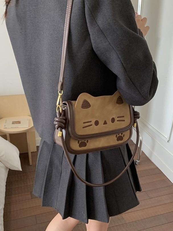 Cute Cat Cartoon Pu Shoulder Bag For Daily Use With Spacious Storage For Students And Teens