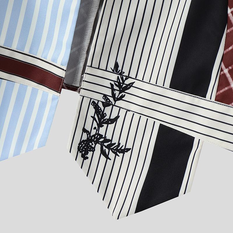 INCERUN Summer Men Sleeveless Plaid Striped Print Irregular Short Tank Tops