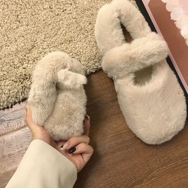 Rabbit Hair Thick Shoes Soled Winter Woolen Inside Rise Outside Wear Lazy People Put On Plush Bean Shoe