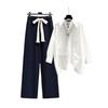 Spicy Girl Spring/Autumn Two-Piece Set: Wide-Leg Pants + Patchwork Shirt Top for Women 2026