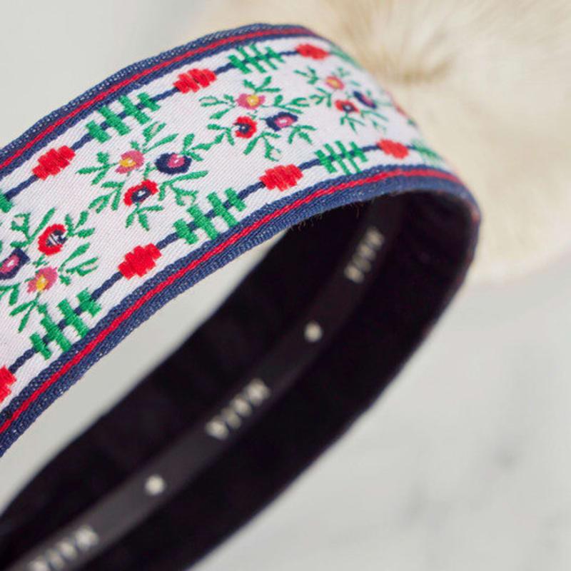 MAIA Grünes Blumen-Jacquard-Haarband - Schlicht Weiß Grün