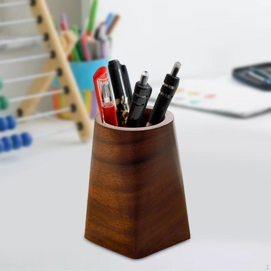 Desk Pen Holder Wooden Simple Home Office School Supplies Gift Pencil
