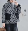 2024 Plus Size Women's Retro Argyle Short Quilted Cotton Jacket with Polka Dots