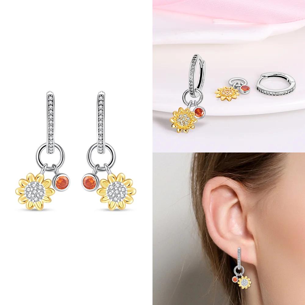 Authentic copper Sunflower Woman Earring Moon Flower Butterfly Dragonfly Earring Accessories Valentines Fine Gift Jewellery Set