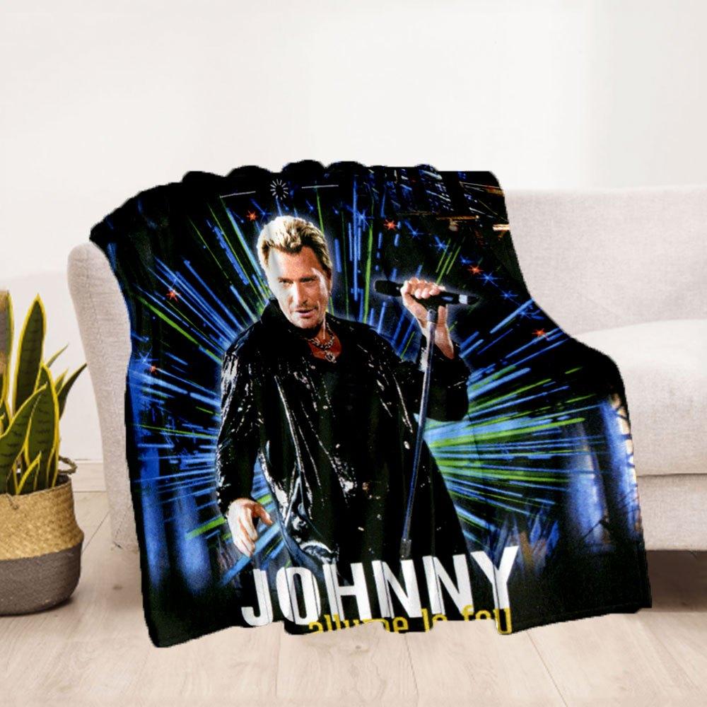Johnny Hallyday - Allume Le Feu PosterBlanket Flannel Throw Blanket for Sofa, Bed, Travel, Camping, Office, Couch, Chair, And Bed Gift for C