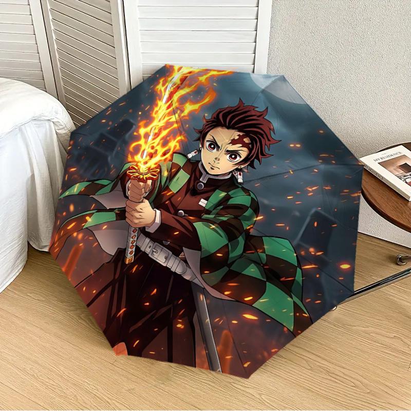 1pc Demon Slayer Automatic Folding Umbrella - Compact 8-Rib Design, Durable Plastic & Iron, Lightweight for Outdoor Daily Use, A0929213