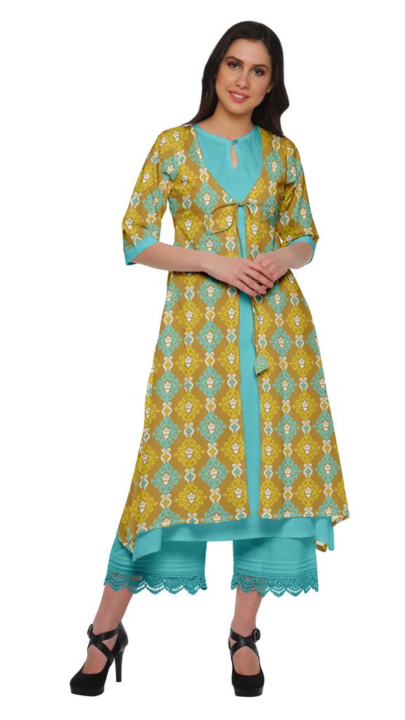 Moomaya Indian Palazzo Kurta Jacket Set For Women Partywear Chanderi Ethnic