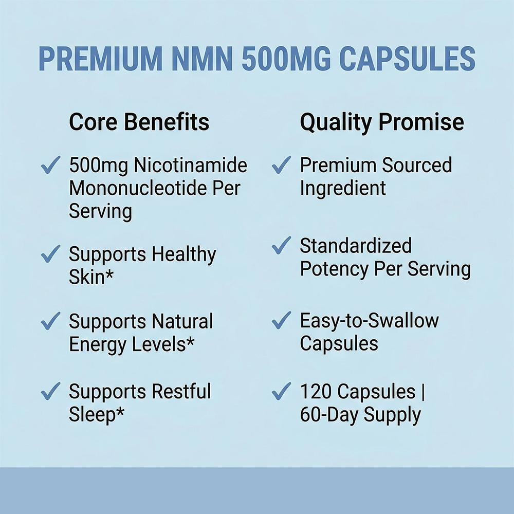 Nicotinamid-Mononukleotid 500 mg Nahrungsergänzungsmittel, 120 Weichkapseln pro Flasche