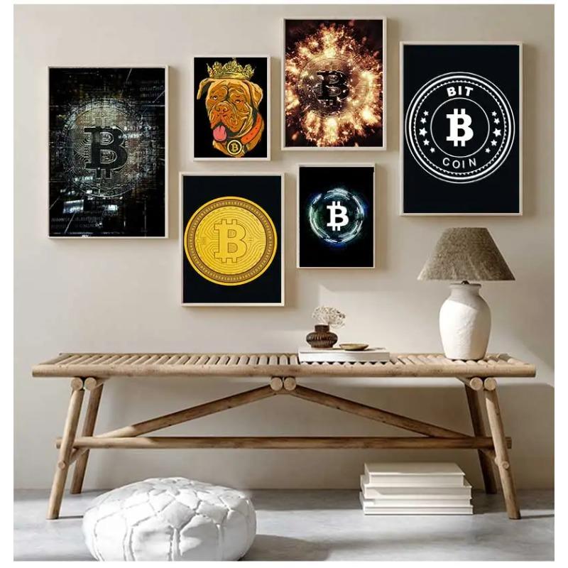 Vintage Abstract Bitcoin Symbol Bitcoin Cryptocurrency Art Poster Canvas Painting Wall Prints Picture for Living Room Home Decor