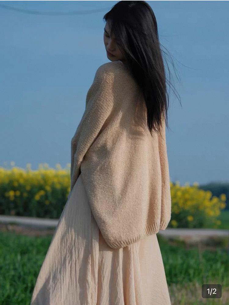 Luxurious Retro Ice Silk Cotton Linen Midi Skirt for Women: Spring/Summer 2026 Slimming High-Low Floor-Length Dress