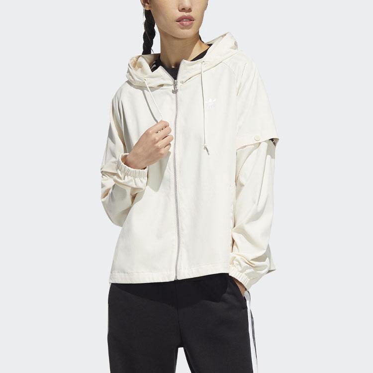 Adidas Originals Solid Color Detachable Hooded Windbreaker Women outerwear White HH9452
